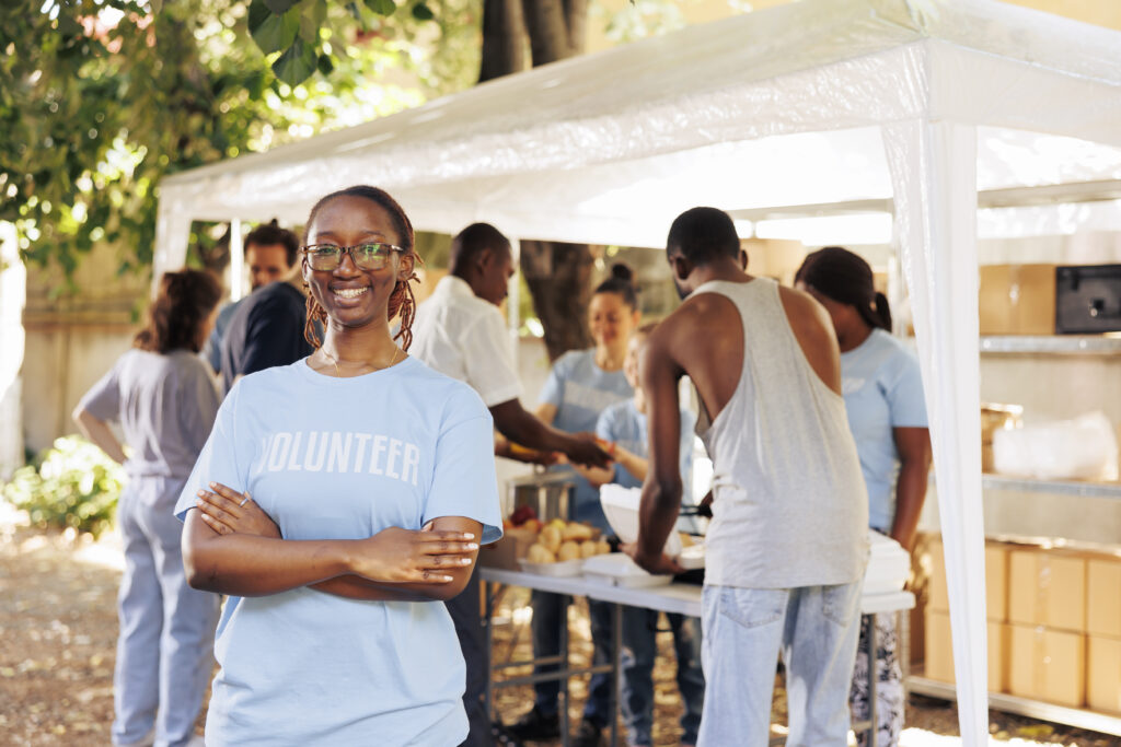 Lady with glasses at hunger relief event